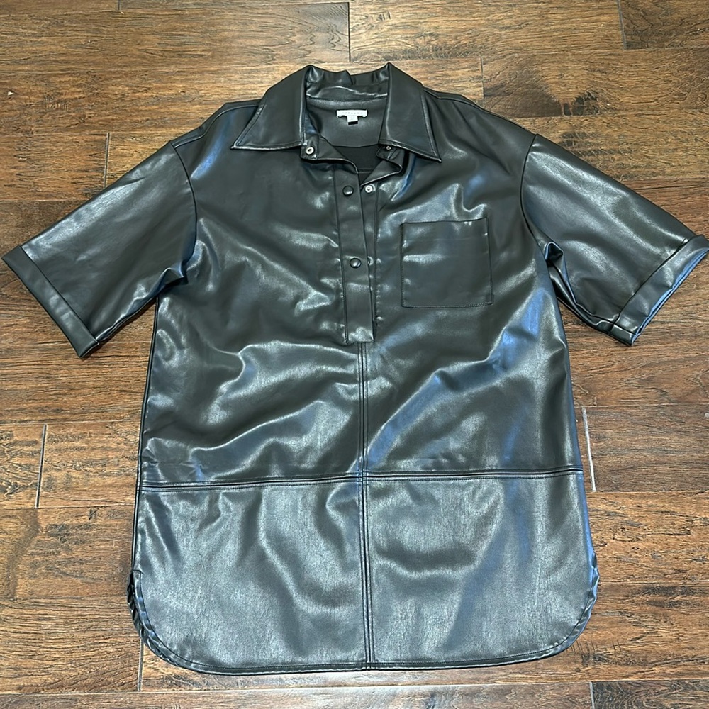 Topshop Black Leather Shirt Dress
